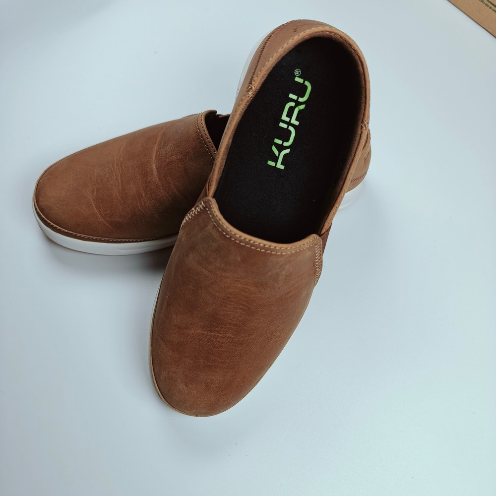 Kuru Roam Womens 9 Teak Brown Leather Slip On Loafer Sneakers Orthopedic Support
